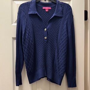 Lilly Pulitzer Lizona Navy Textured V-Neck Sweater